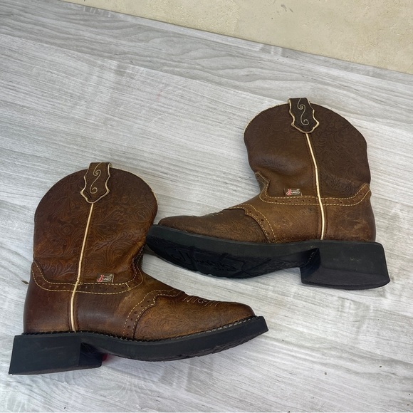 Justin Gypsy Mandar Brown Leather Square Toe 8” Western Cowgirl Boot Size 6B - Picture 7 of 16